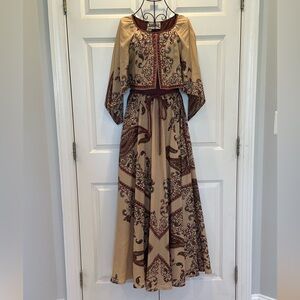 Vintage 1970s Bohemian Dalani II Maxi Dress with Original Tie Belt (size 6).